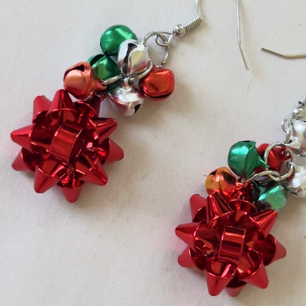 Festive Christmas Present Bow Earrings Handmade Jewelry Set